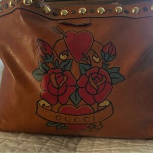 GUCCI Babouska Tattoo Heart Leather Studded Tote